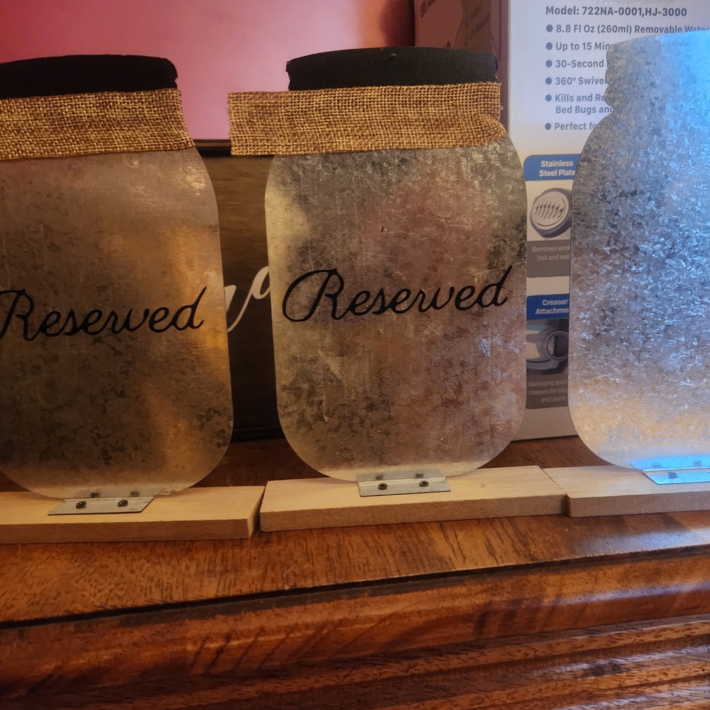 Rustic Glass Reserved Signs with Burlap Accent